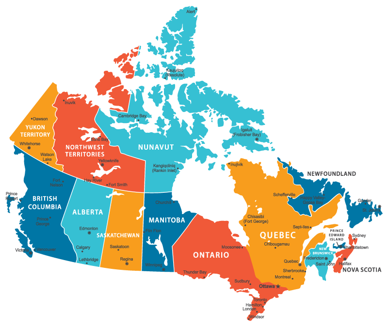 Vị trí của tỉnh bang Ontario Canada trên bản đồ Canada